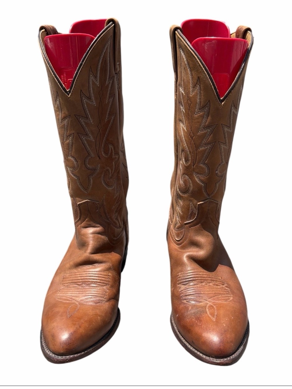 Dan Post Tan Leather Cowboy Boots with Red Lining